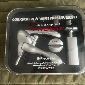 Metrokane Rabbit Silver Corkscrew & Wine Preserver Set